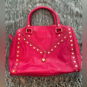 Vintage Betsey Johnson Shoulder Purse Gold Studded Cherries Hot Pink Bag
